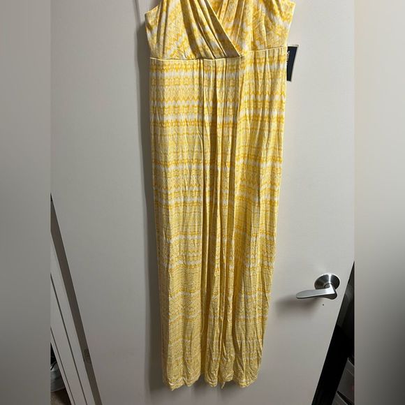 Carole Little Yellow and White Polyester V-Neck Sleeveless Print Maxi Size Small - Picture 8 of 14